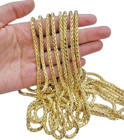 Real 10K Yellow Gold 4mm Wheat Palm Franco Spiga Chain Necklace 16" - 30" Hollow - Reva Jeweler