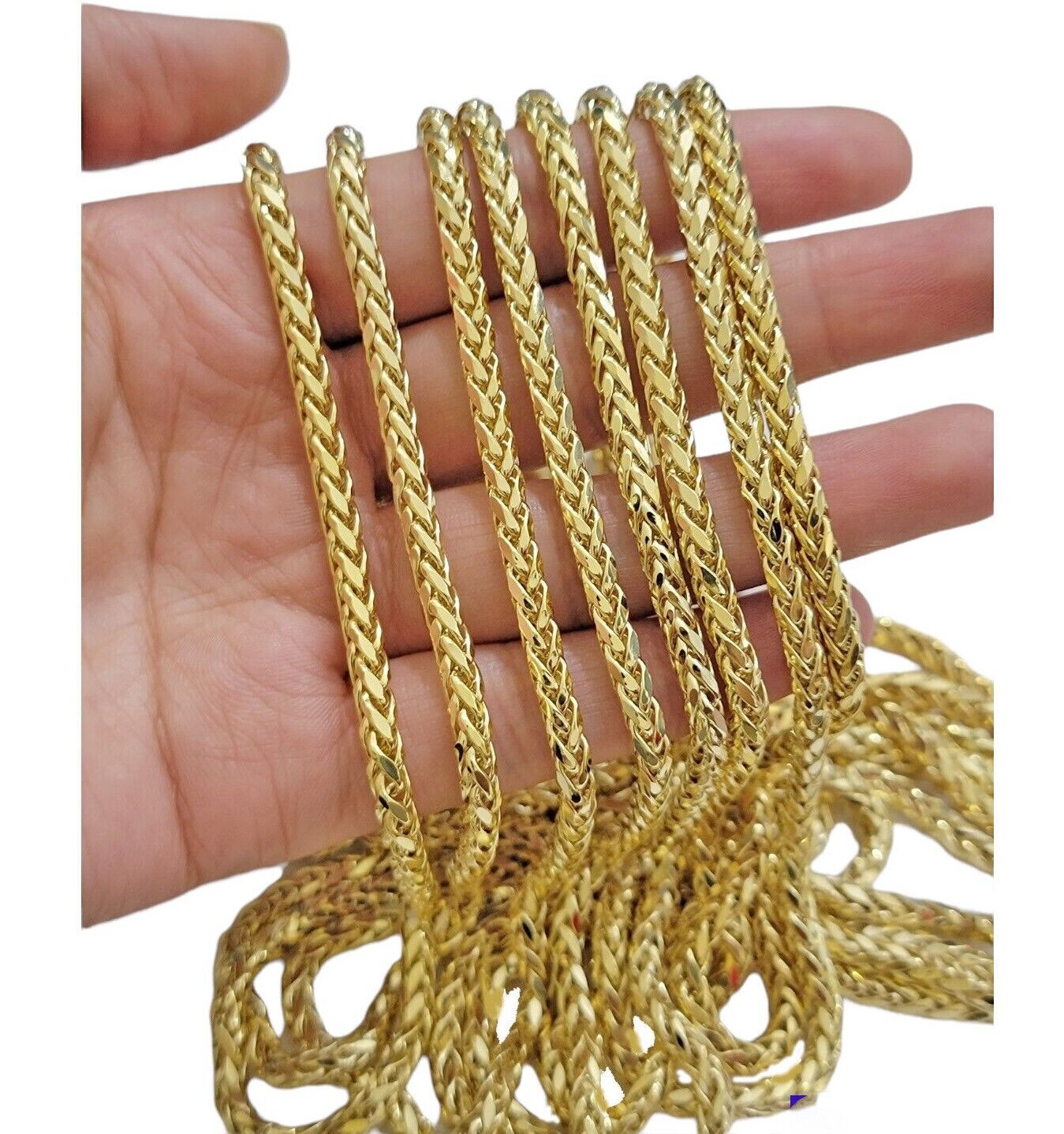 Real 10K Yellow Gold 4mm Wheat Palm Franco Spiga Chain Necklace 16" - 30" Hollow - Reva Jeweler