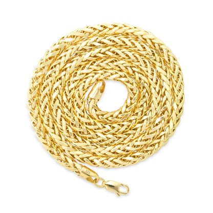 Real 10K Yellow Gold 4mm Wheat Palm Franco Spiga Chain Necklace 16" - 30" Hollow - Reva Jeweler