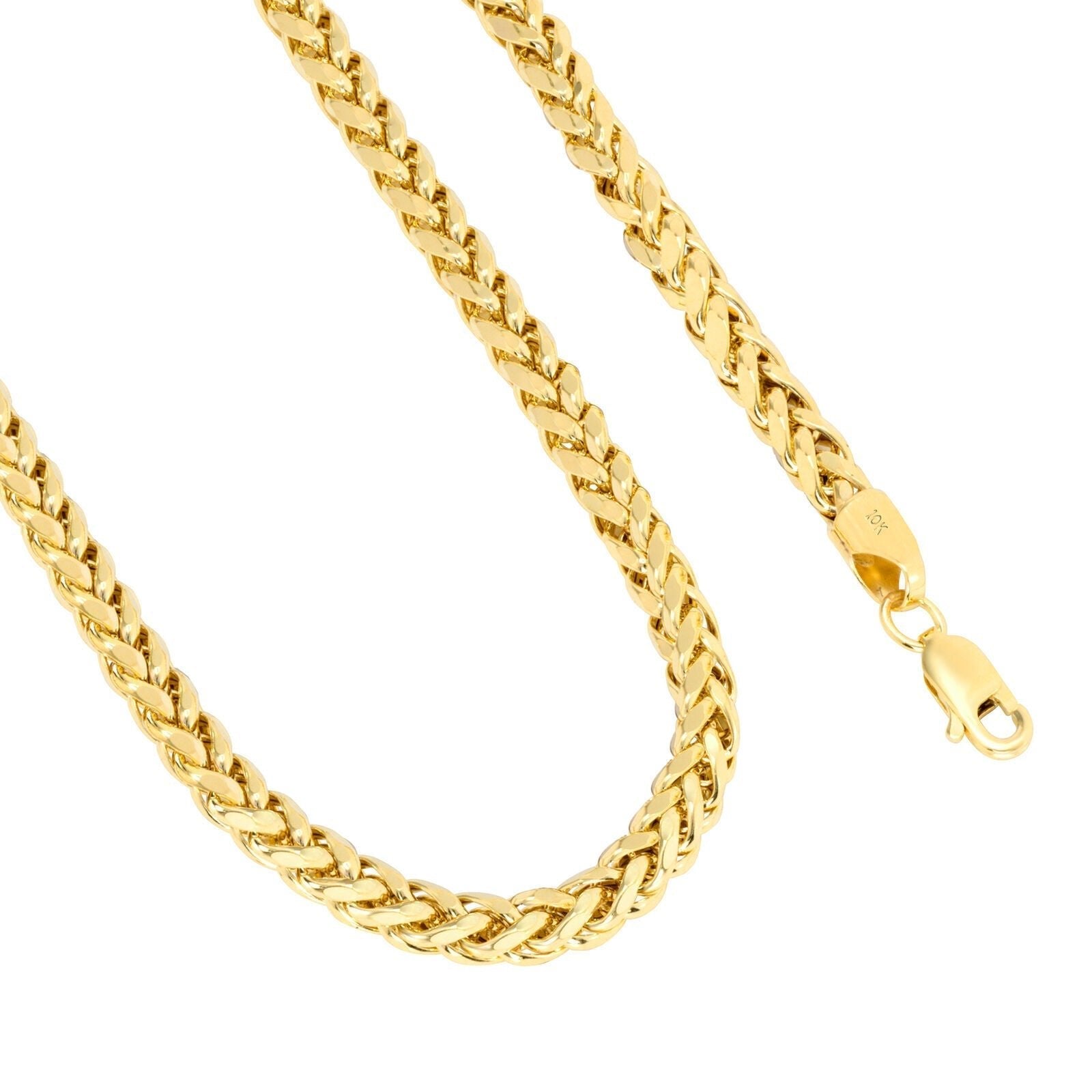 Real 10K Yellow Gold 4mm Wheat Palm Franco Spiga Chain Necklace 16" - 30" Hollow - Reva Jeweler