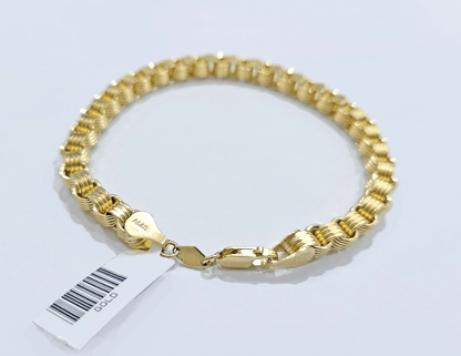 Real 10k Yellow Gold 5mm Box Byzantine Bracelet 8" inch 10kt Unisex Men Women - Reva Jeweler