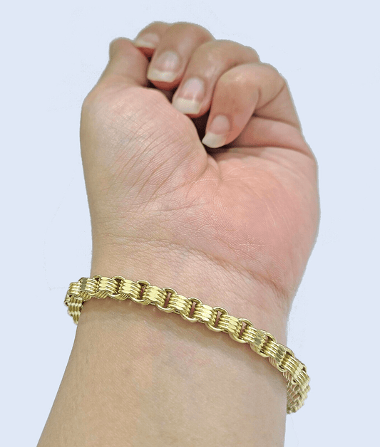 Real 10k Yellow Gold 5mm Box Byzantine Bracelet 8" inch 10kt Unisex Men Women - Reva Jeweler