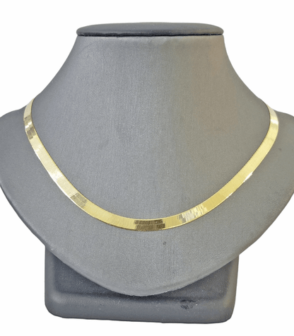 Real 10K Yellow Gold 5mm Herring Bone Chain Necklace 20 Inch Lobster lock - Reva Jeweler