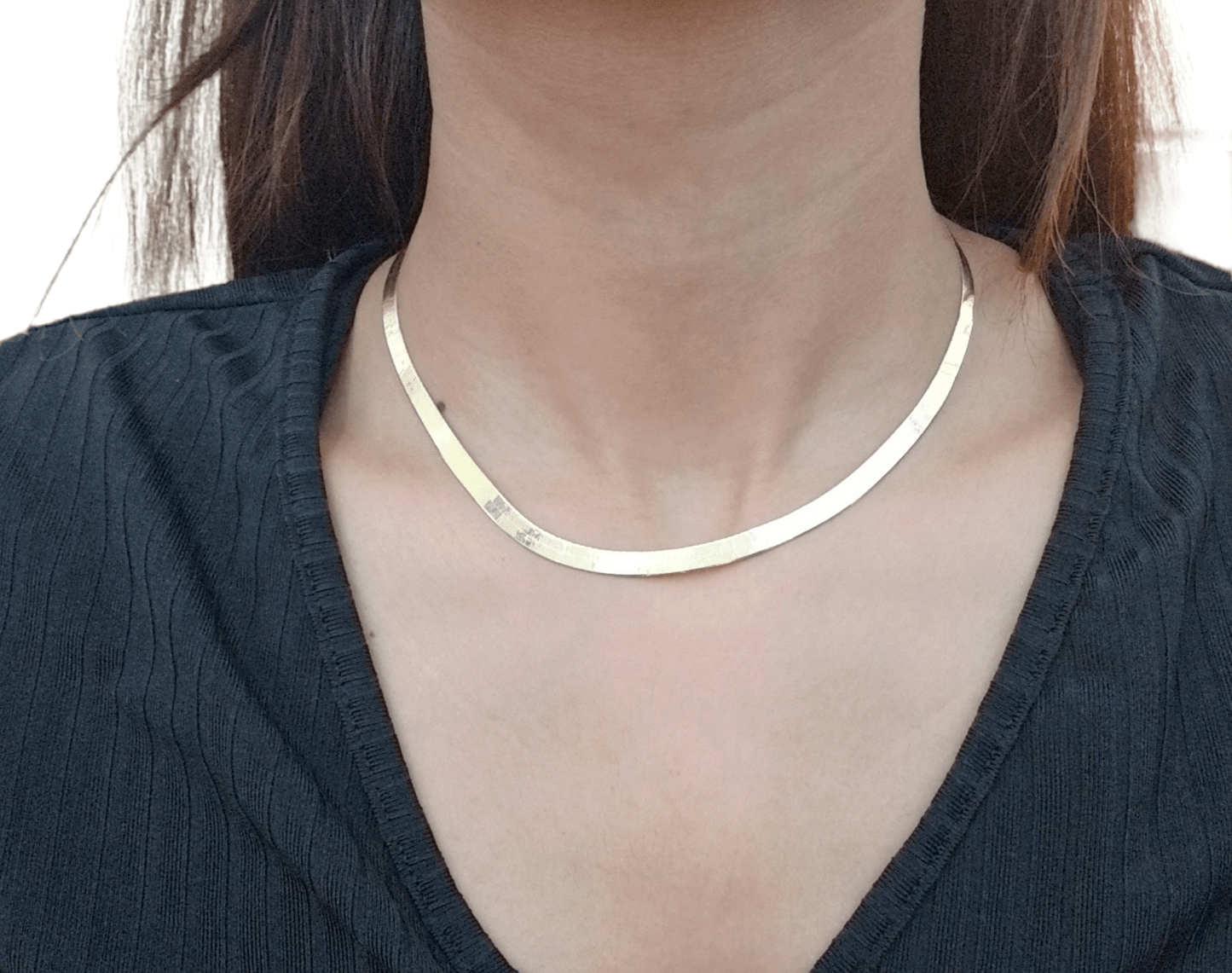 Real 10K Yellow Gold 5mm Herring Bone Chain Necklace 20 Inch Lobster lock - Reva Jeweler