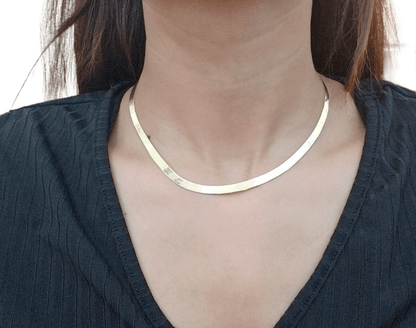 Real 10K Yellow Gold 5mm Herring Bone Chain Necklace 20 Inch Lobster lock - Reva Jeweler