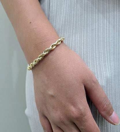 Real 10k Yellow Gold 5mm Rope Bracelet 9'' inch 10kt Unisex - Reva Jeweler