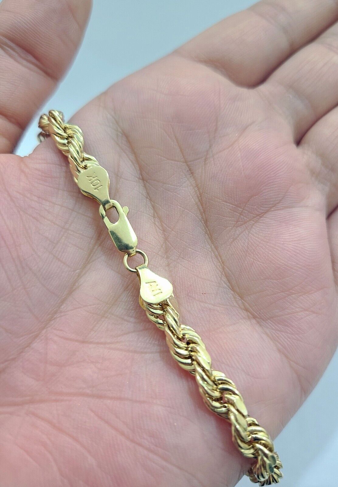 Real 10k Yellow Gold 5mm Rope Bracelet 9'' inch 10kt Unisex - Reva Jeweler