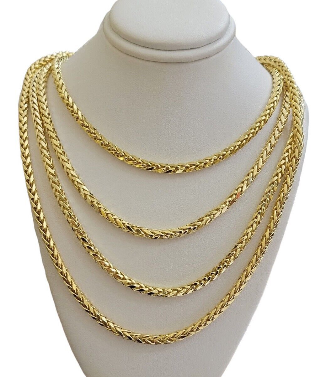 Real 10K Yellow Gold 5mm Wheat Palm Franco Spiga Chain Necklace 16" - 30" Hollow - Reva Jeweler