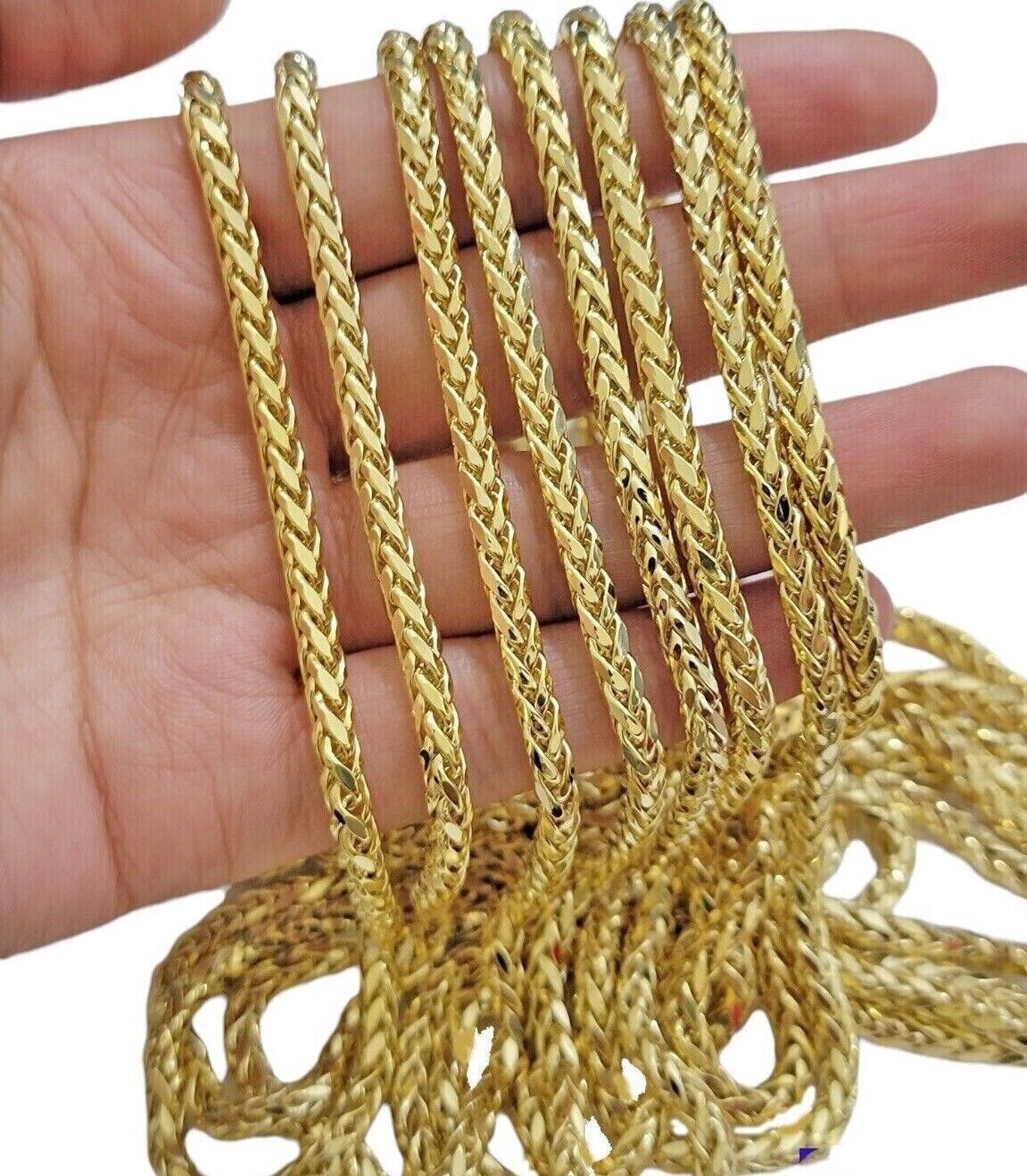 Real 10K Yellow Gold 5mm Wheat Palm Franco Spiga Chain Necklace 16" - 30" Hollow - Reva Jeweler