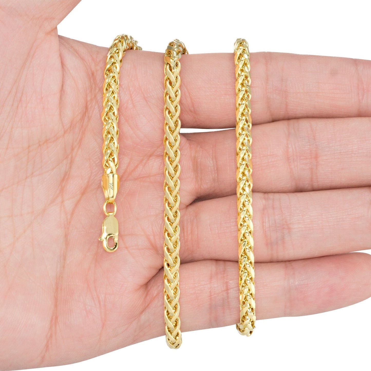 Real 10K Yellow Gold 5mm Wheat Palm Franco Spiga Chain Necklace 16" - 30" Hollow - Reva Jeweler