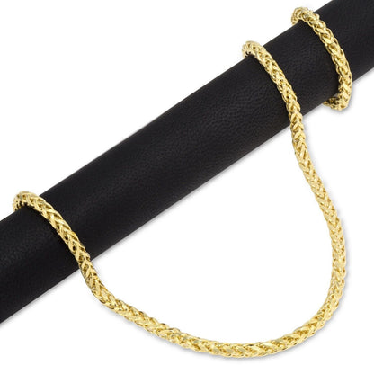 Real 10K Yellow Gold 5mm Wheat Palm Franco Spiga Chain Necklace 16" - 30" Hollow - Reva Jeweler