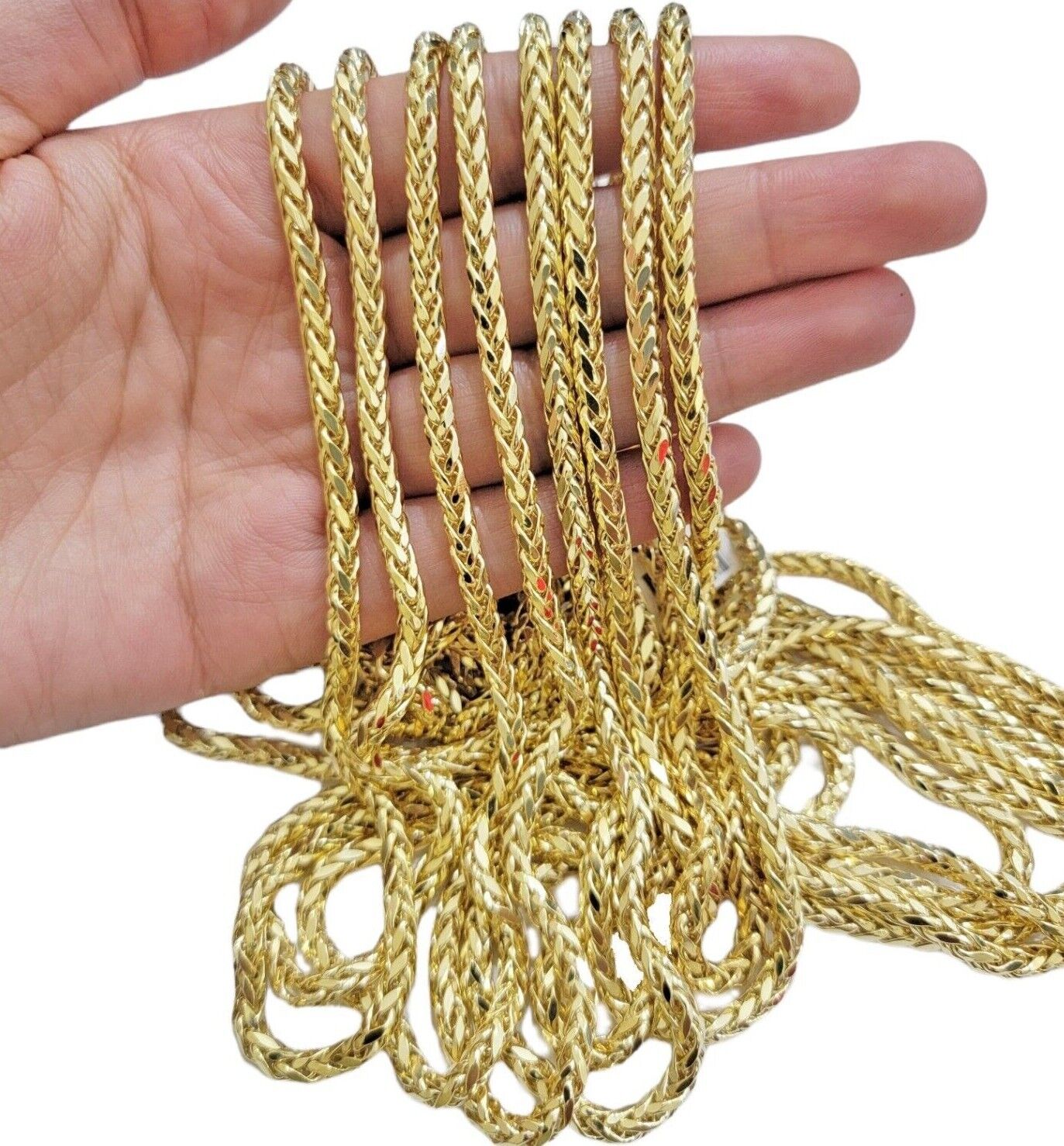Real 10K Yellow Gold 5mm Wheat Palm Franco Spiga Chain Necklace 16" - 30" Hollow - Reva Jeweler