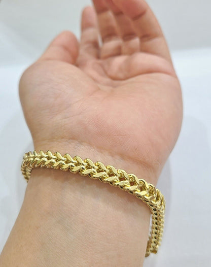 Real 10k Yellow Gold 6mm Franco Bracelet 8.5'' inch 10kt Unisex - Reva Jeweler