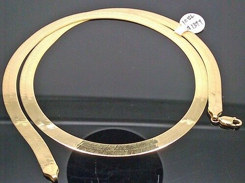 REAL 10K Yellow Gold 7mm Herringbone 22" Necklace Chain - Reva Jeweler