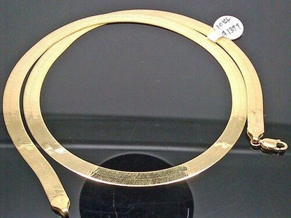 REAL 10K Yellow Gold 7mm Herringbone 22" Necklace Chain - Reva Jeweler