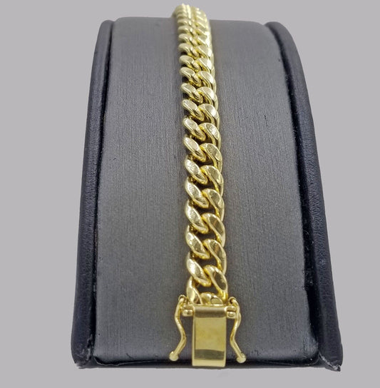 Real 10k Yellow Gold 7mm Miami Cuban Link Bracelet 8" inch Men and Women - GoldenlinQ