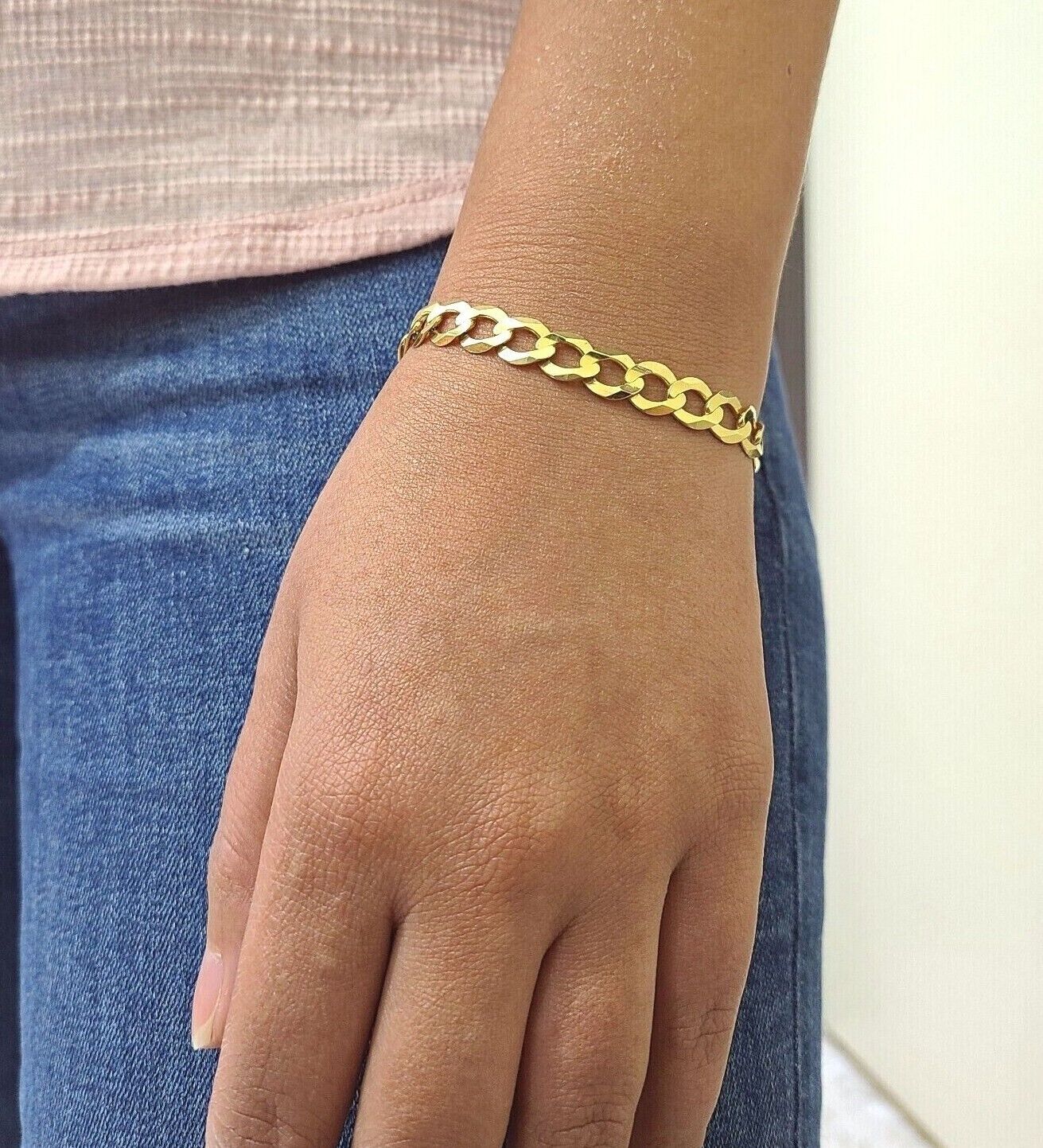 Real 10K Yellow Gold 8mm Cuban Curb Link Bracelet 8" inch 10kt Lobster lock - GoldenlinQ
