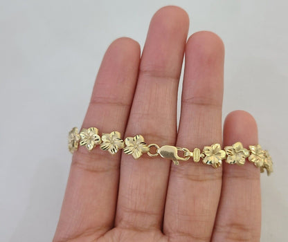 Real 10K Yellow Gold 8mm Flower Bracelet 7.5" Inch 10kt Gold - Reva Jeweler