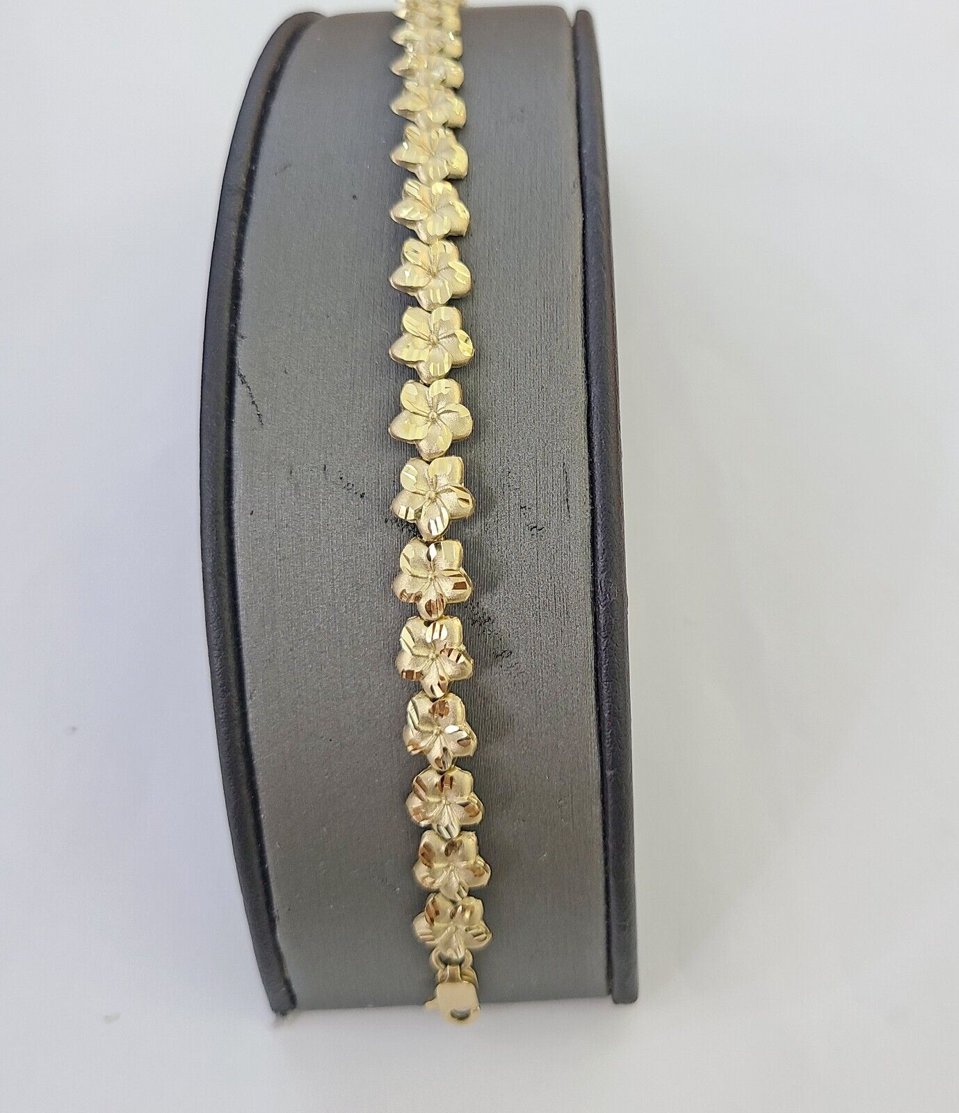 Real 10K Yellow Gold 8mm Flower Bracelet 7.5" Inch 10kt Gold - Reva Jeweler