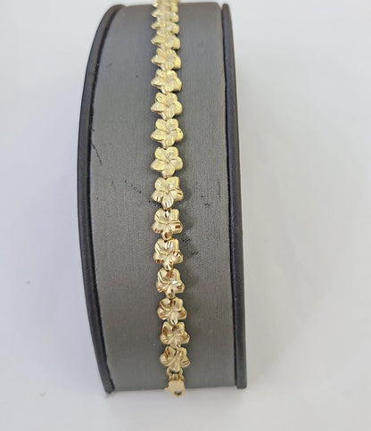 Real 10K Yellow Gold 8mm Flower Bracelet 7.5" Inch 10kt Gold - Reva Jeweler
