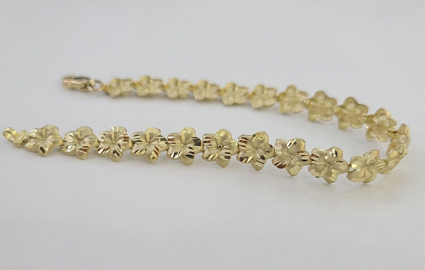 Real 10K Yellow Gold 8mm Flower Bracelet 7.5" Inch 10kt Gold - Reva Jeweler