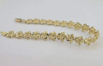 Real 10K Yellow Gold 8mm Flower Bracelet 7.5" Inch 10kt Gold - Reva Jeweler
