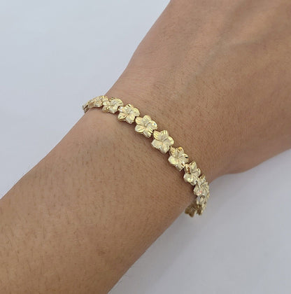 Real 10K Yellow Gold 8mm Flower Bracelet 7.5" Inch 10kt Gold - Reva Jeweler