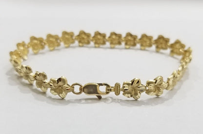 Real 10K Yellow Gold 8mm Flower Bracelet 7.5" inch 10kt Lobster lock - GoldenlinQ