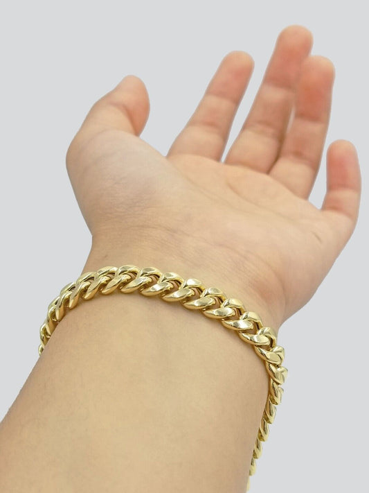 Real 10k Yellow Gold 8mm Miami Cuban Link Bracelet 8" inch Men and Women - Reva Jeweler