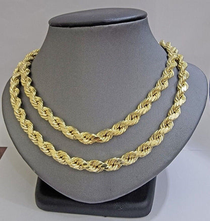 Real 10k Yellow Gold 8mm Rope Chain Necklace 18 in - 30 Inch Diamond Cuts 10kt - Reva Jeweler