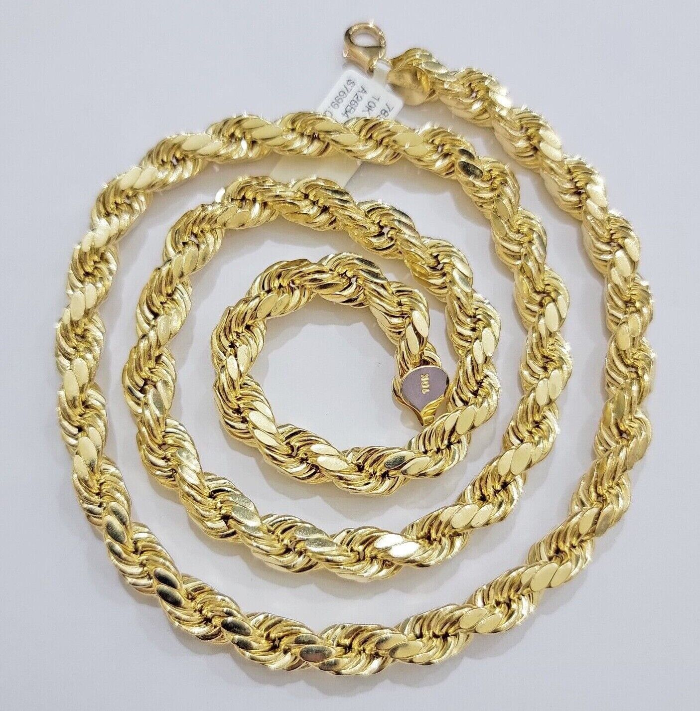 Real 10k Yellow Gold 8mm Rope Chain Necklace 18 in - 30 Inch Diamond Cuts 10kt - Reva Jeweler