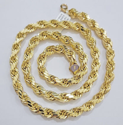 Real 10k Yellow Gold 8mm Rope Chain Necklace 18 in - 30 Inch Diamond Cuts 10kt - Reva Jeweler