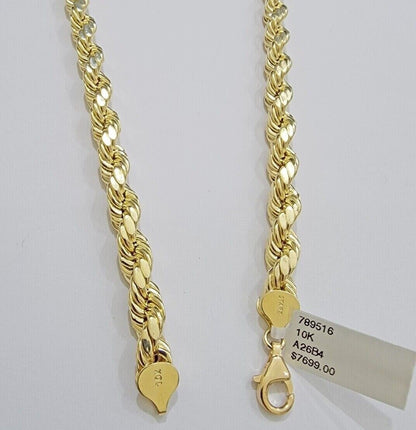 Real 10k Yellow Gold 8mm Rope Chain Necklace 18 in - 30 Inch Diamond Cuts 10kt - Reva Jeweler