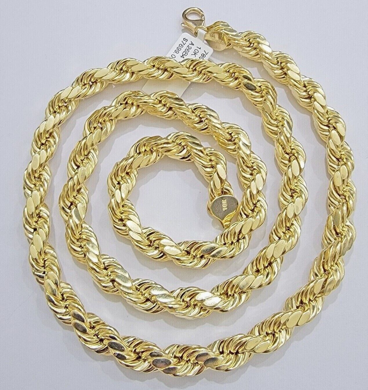 Real 10k Yellow Gold 8mm Rope Chain Necklace 18 in - 30 Inch Diamond Cuts 10kt - Reva Jeweler