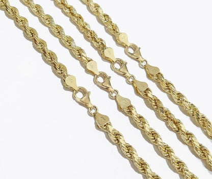 Real 10k Yellow Gold 8mm Rope Chain Necklace 18 in - 30 Inch Diamond Cuts 10kt - Reva Jeweler