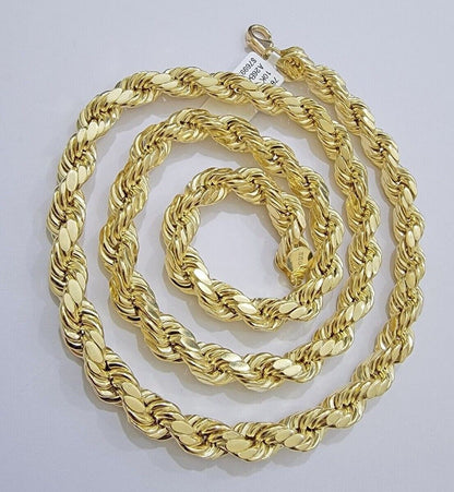 Real 10k Yellow Gold 8mm Rope Chain Necklace 18 in - 30 Inch Diamond Cuts 10kt - Reva Jeweler