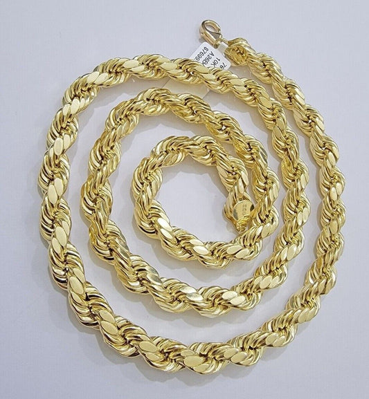 Real 10k Yellow Gold 8mm Rope Chain Necklace 18 in - 30 Inch Diamond Cuts 10kt - Reva Jeweler