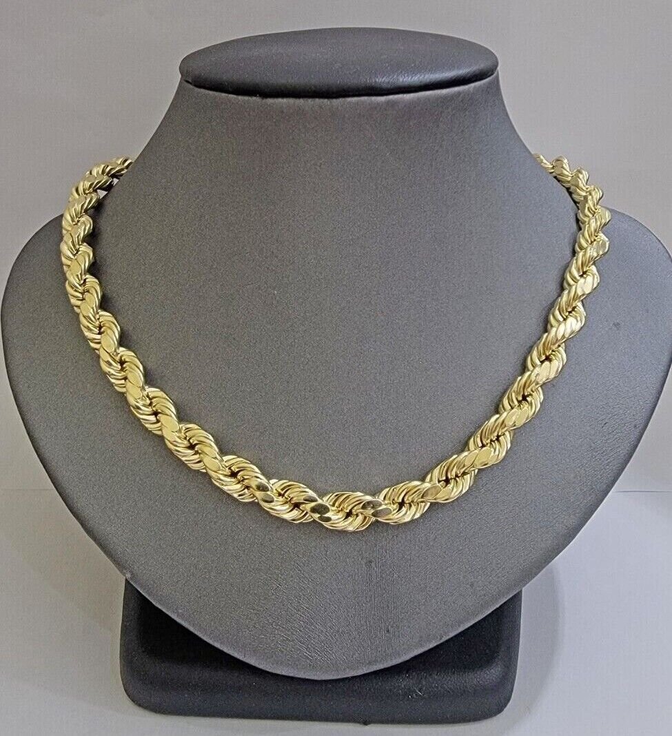 Real 10k Yellow Gold 8mm Rope Chain Necklace 18 in - 30 Inch Diamond Cuts 10kt - Reva Jeweler