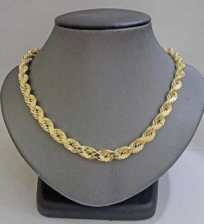 Real 10k Yellow Gold 8mm Rope Chain Necklace 18 in - 30 Inch Diamond Cuts 10kt - Reva Jeweler