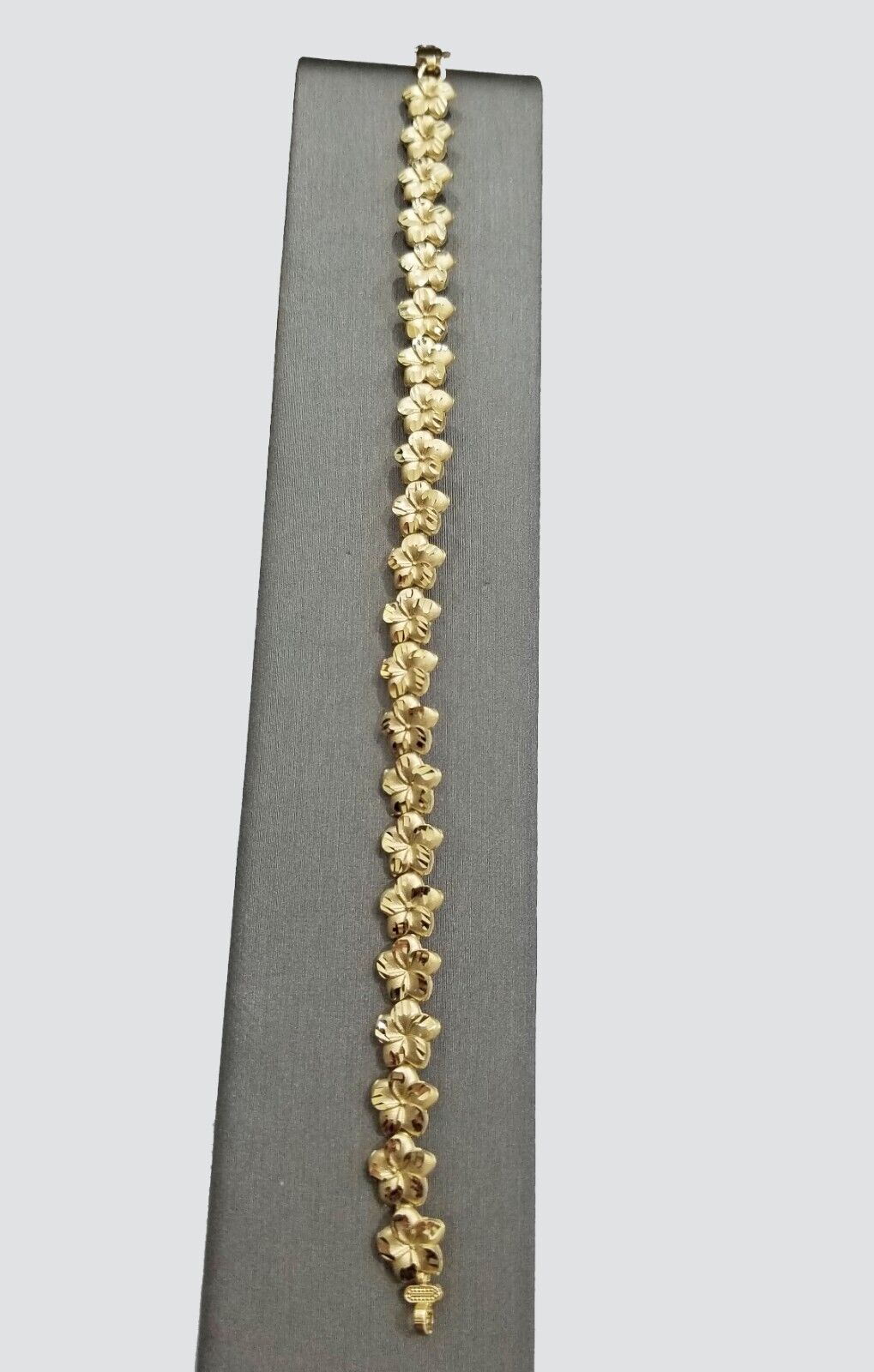 Real 10K Yellow Gold 9mm Flower Bracelet 8" inch 10kt Lobster lock - Reva Jeweler