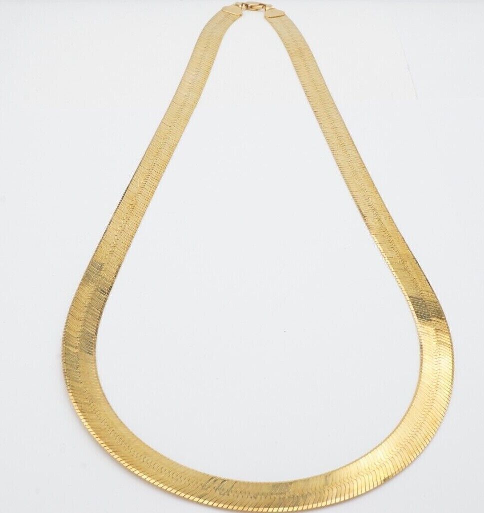 Real 10k Yellow Gold 9mm Herringbone Chain Necklace 20" Inch Lobster lock - Reva Jeweler