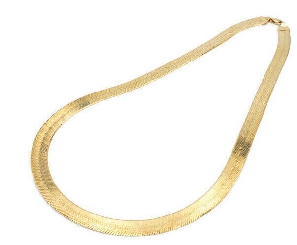 Real 10k Yellow Gold 9mm Herringbone Chain Necklace 20" Inch Lobster lock - Reva Jeweler