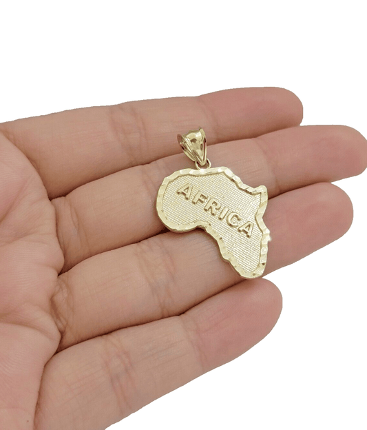 Real 10k Yellow Gold Africa Map Charm 1 Inch Pendant 10kt Chain & Necklace SALE - Reva Jeweler