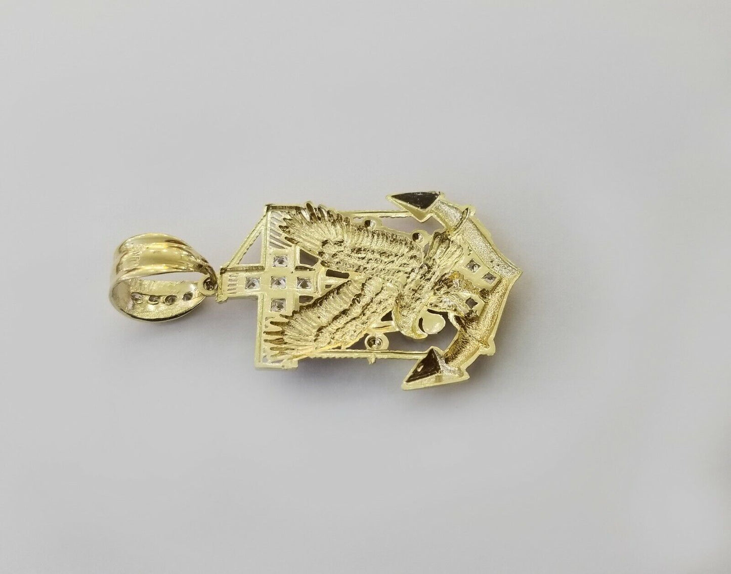 Real 10k Yellow Gold American Eagle Anchor Pendant 2 inches Charm - Reva Jeweler