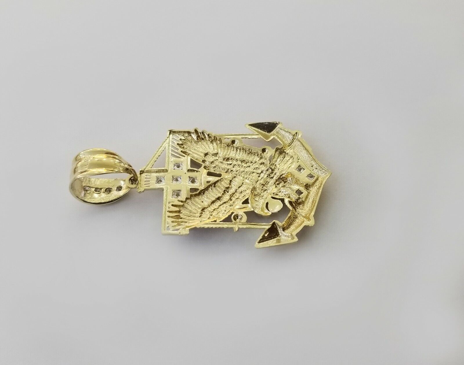 Real 10k Yellow Gold American Eagle Anchor Pendant 2 inches Charm - Reva Jeweler