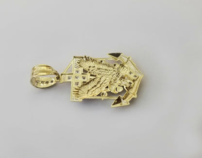 Real 10k Yellow Gold American Eagle Anchor Pendant 2 inches Charm - Reva Jeweler