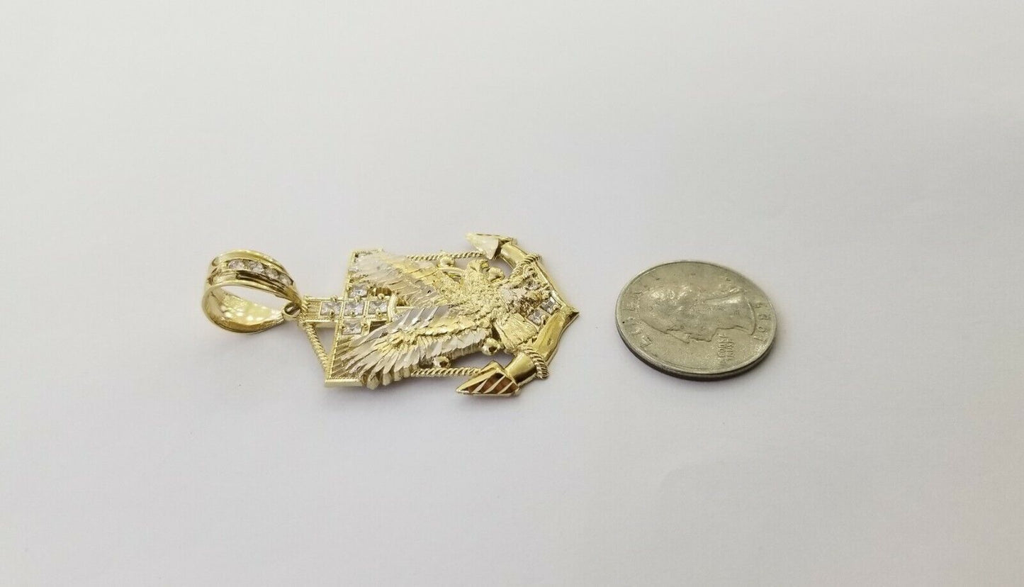 Real 10k Yellow Gold American Eagle Anchor Pendant 2 inches Charm - Reva Jeweler