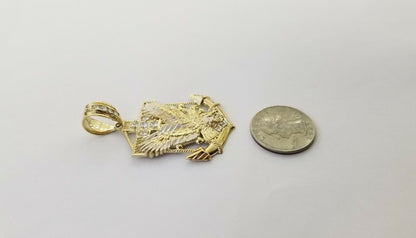 Real 10k Yellow Gold American Eagle Anchor Pendant 2 inches Charm - Reva Jeweler