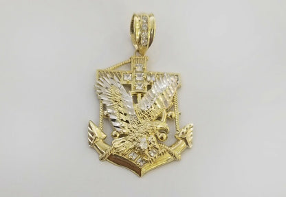 Real 10k Yellow Gold American Eagle Anchor Pendant 2 inches Charm - Reva Jeweler
