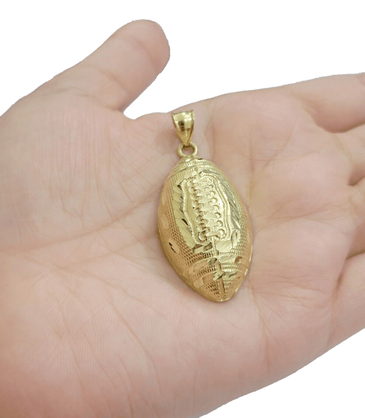 Real 10k Yellow Gold American Football Charm 2" Inch Pendant 10kt For Chain SALE - Reva Jeweler